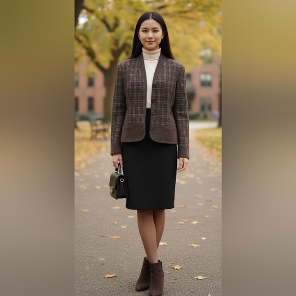 Plaid Wool Blazer Size 8 Dark Academia Preppy Vintage Tailored Jacket - Picture 13 of 13